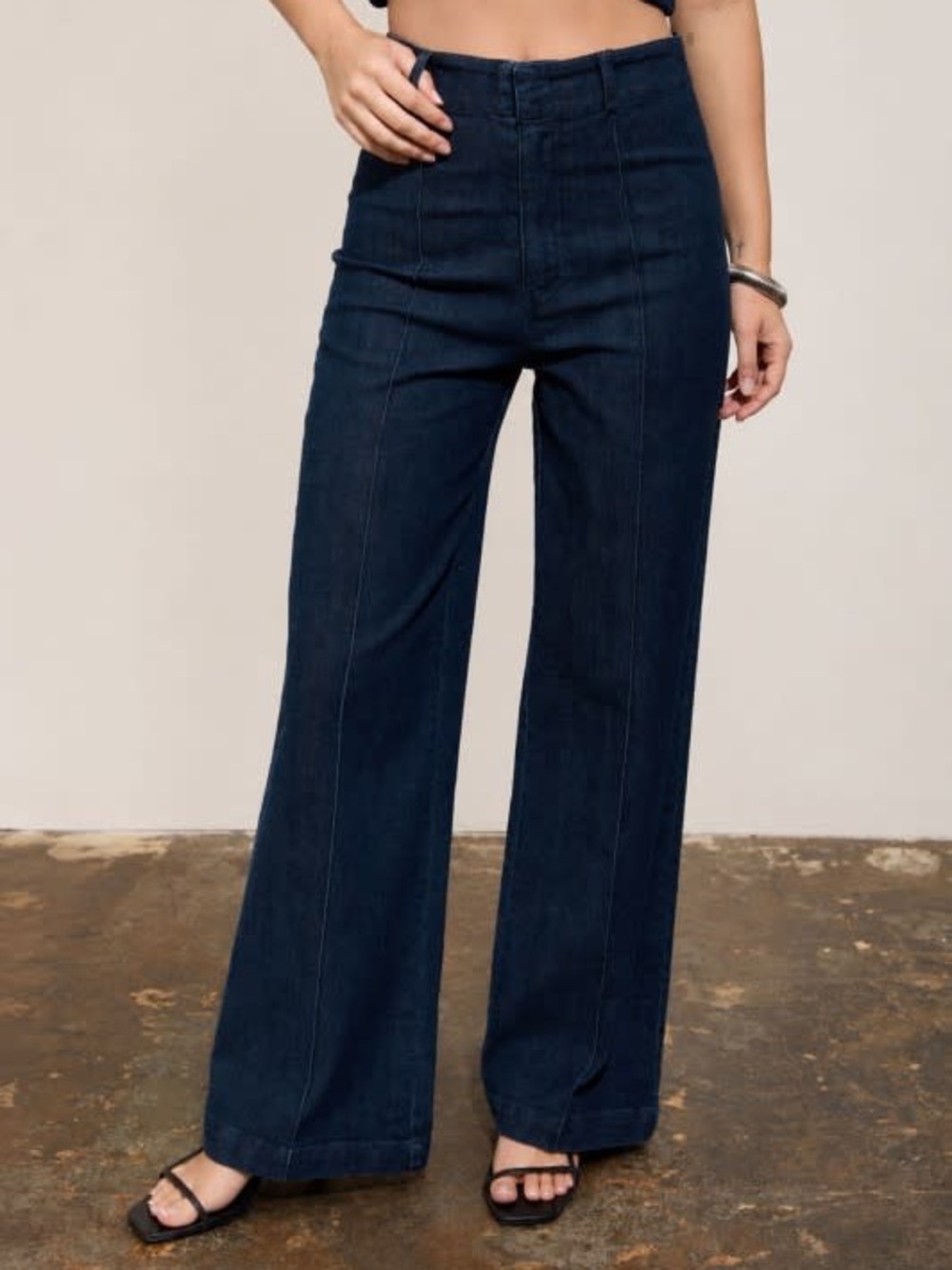 Front Seam Wide Leg Jeans Dk Wash